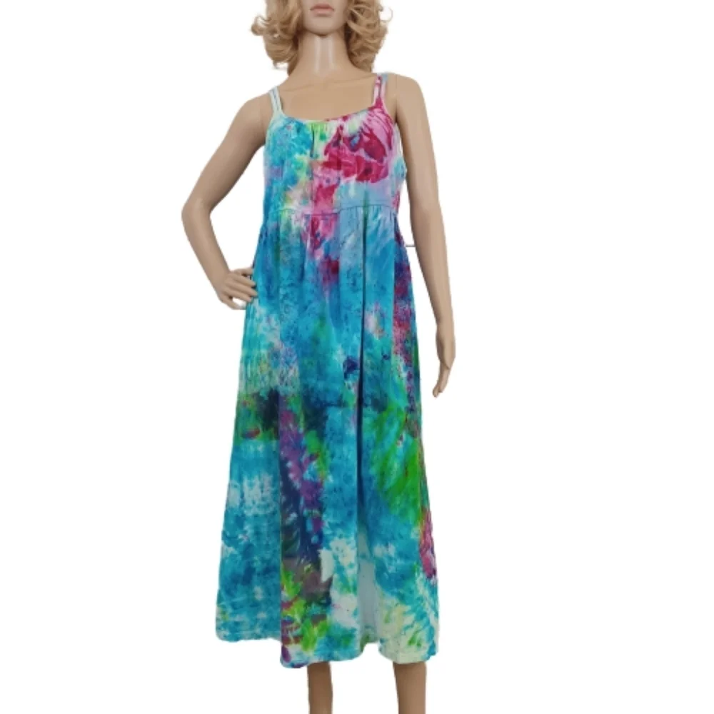 Dharma Trading Co Tie Dye Multicolor Summer Casual Sleeveless Maxi Dress Large